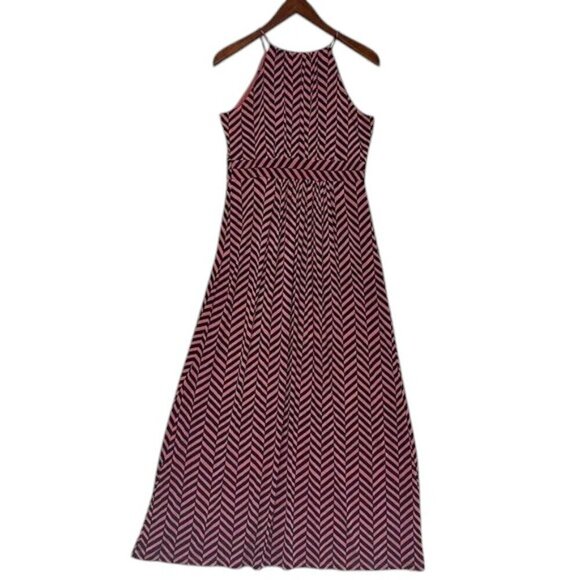 Loft Dress Maxi Pink and Navy Chevron Women’s Size M Petite - Picture 1 of 5
